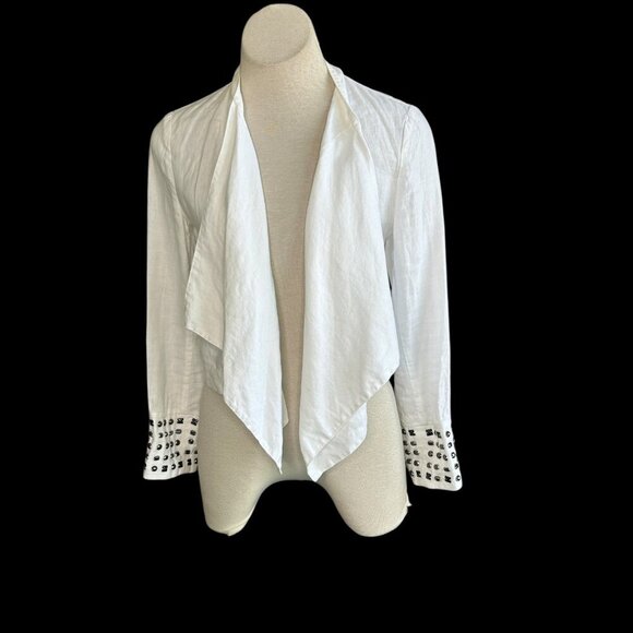 INC International Concepts White 100% Linen Studded Sleeve Waterfall Jacket - Picture 1 of 10
